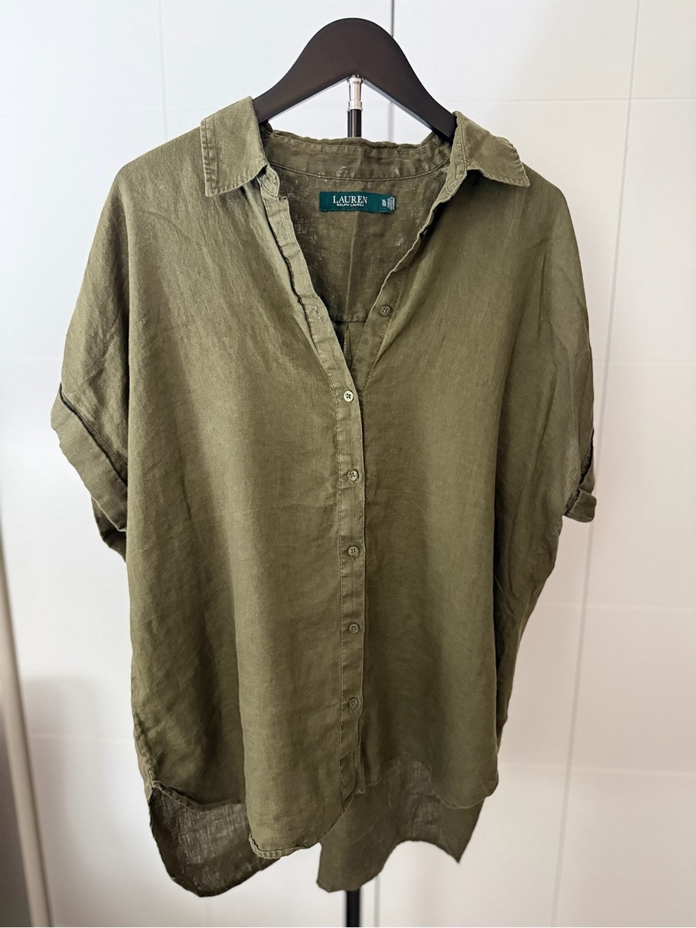 Ralph Lauren Olive Green Linen Button-Down Shirt